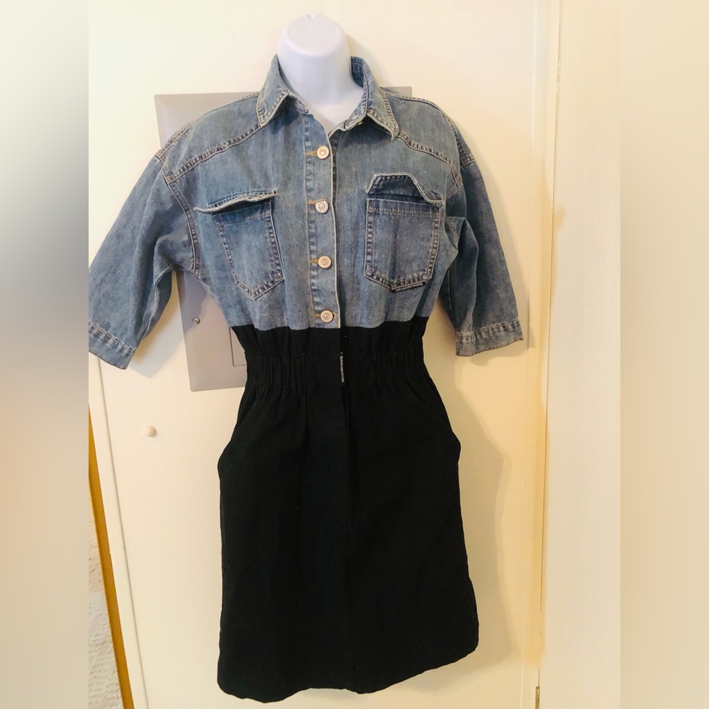 Denim top cloth bottom dress.